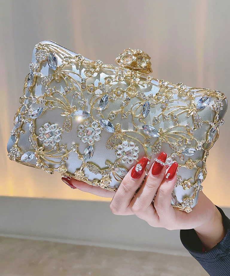 Brauttasche Leana Clutch mit Strass und Blumen Gold