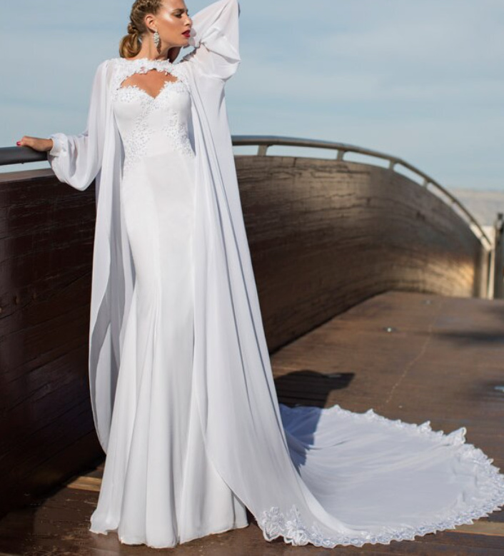 Langarm Braut Cape Bolero Adrian mit Schleppe