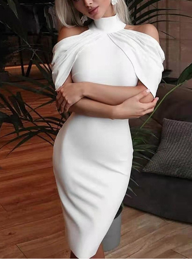 Elegantes Bodycon Cut Out Schulter Kleid Adriana für die Braut Standesamtmode