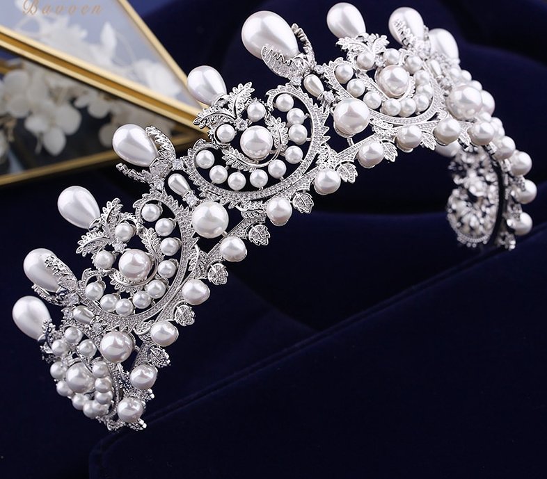 Royal Queen Zirkon Braut Tiara Diadem Alexsandra mit Perlen