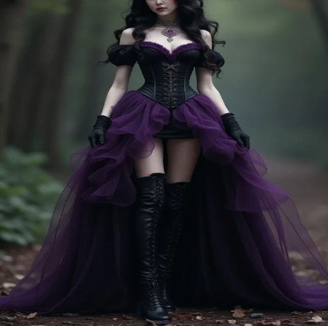 Gothic Stil Vokuhila Brautkleid in Lila Schwarz Sexy