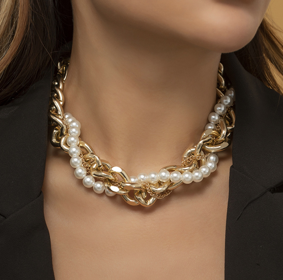 Boho Perlen Twist Halskette für die Braut Weiß Gold