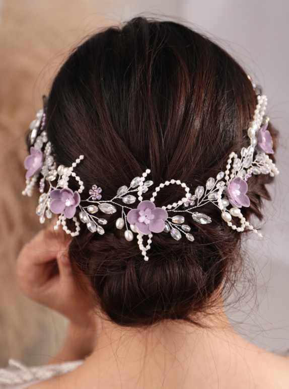 Braut Haarschmuck Blumenkette mit Perlen