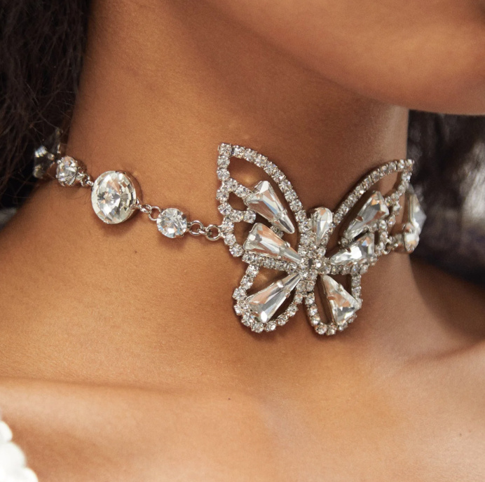Schmetterling Strass Halskette für die Braut Silber