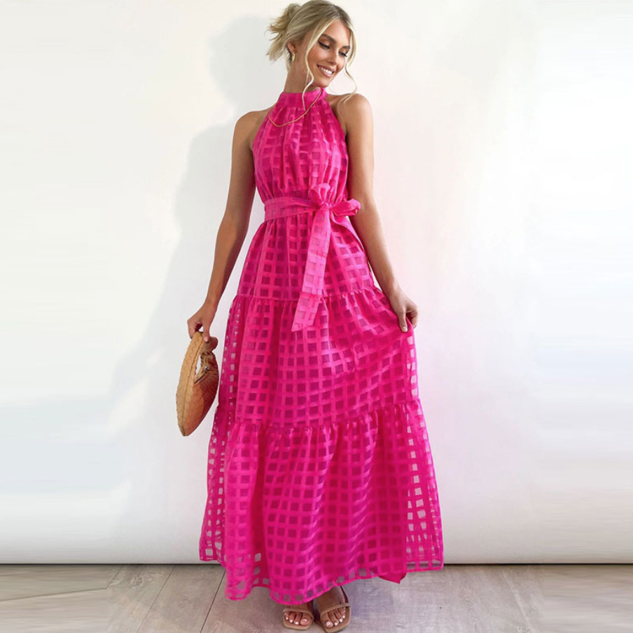 Elegantes Maxi Sommerkleid für Hochzeitsgäste Ärmellos in Pink