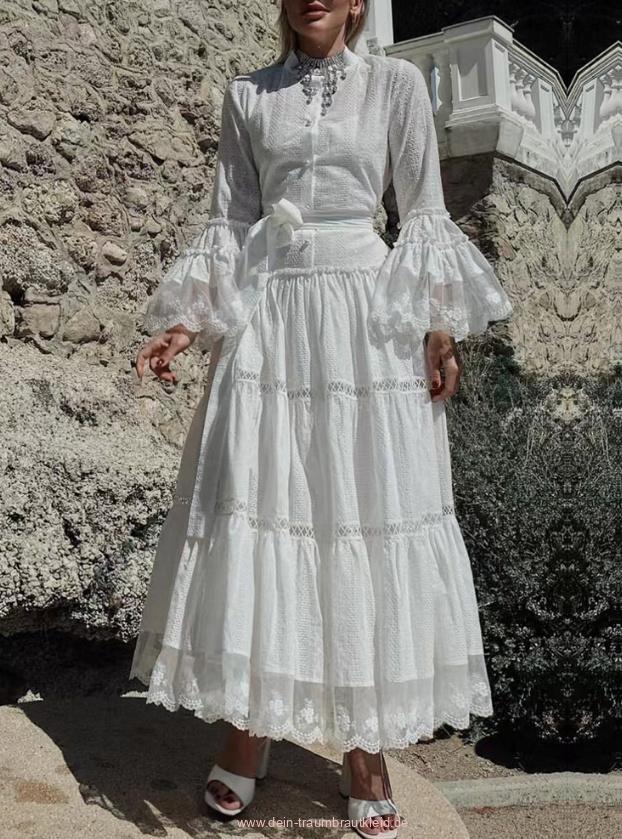 Boho Style Standesamtkleid für die Braut Knöchellang in Weiß