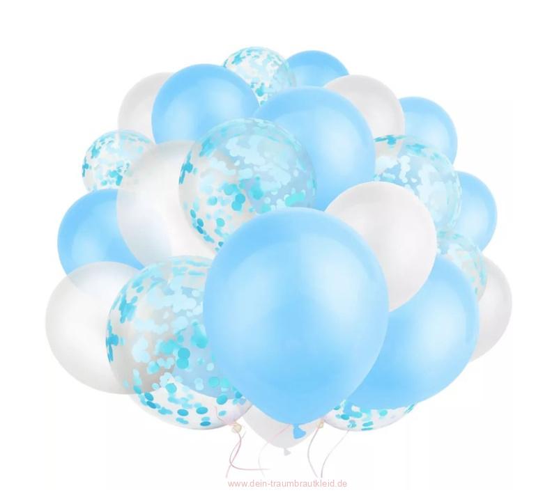 30 Stück Konfetti Ballon in Weiß Hellblau Hochzeitsdekoration
