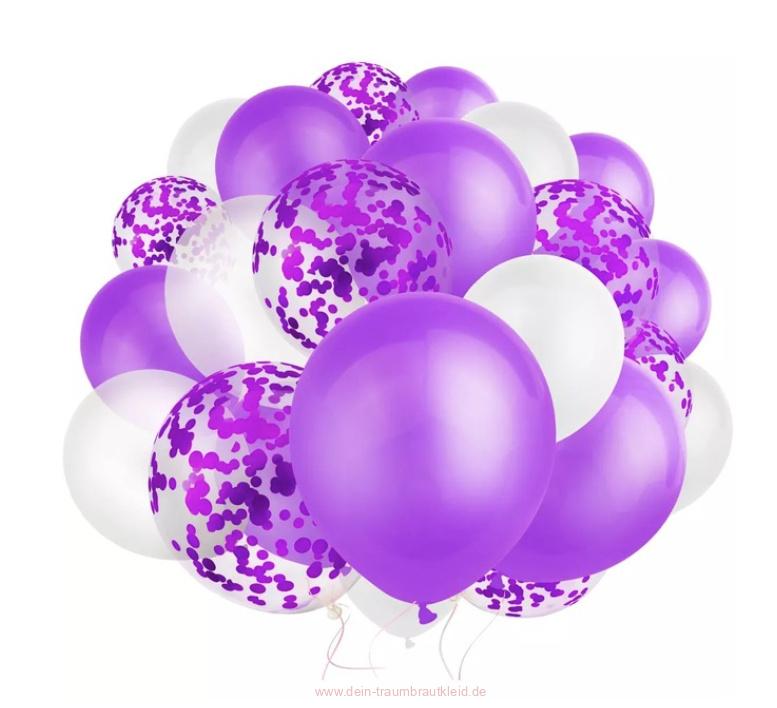 30 Stück Konfetti Ballon in Weiß Lila Hochzeitsdekoration