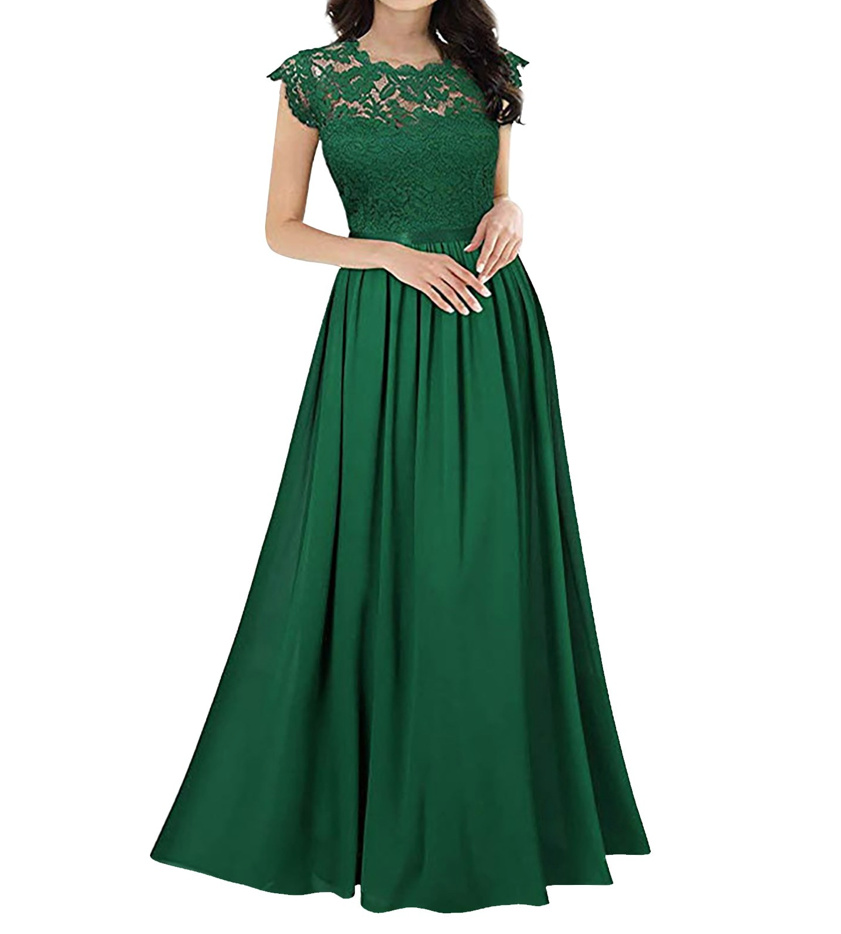 Elegantes A Linie Kleid für Hochzeitsgäste in Dunkelgrün mit Spitze
