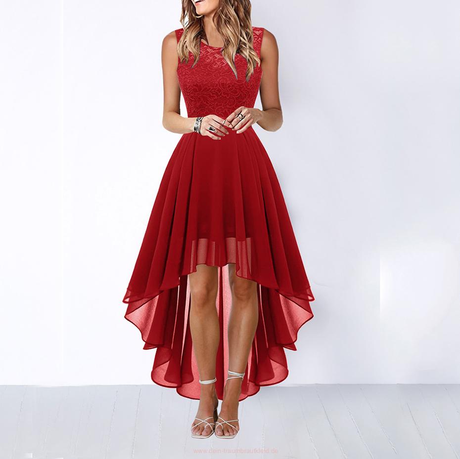 A Linie Vokuhila Kleid Elegant für Hochzeitsgäste mit Spitze in Rot