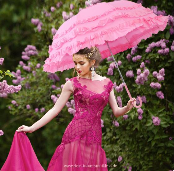 Braut Schirm Regenschirm in Rosa mit Rüschen