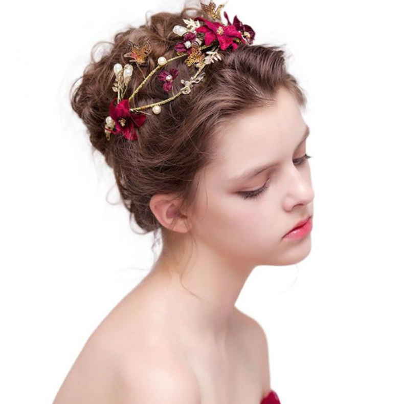 Braut Haarband Haarschmuck in Gold mit Blumen