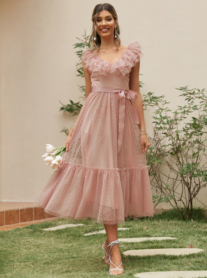 Maxi Boho Sommerkleid für Hochzeitsgäste in Altrosa Festlich