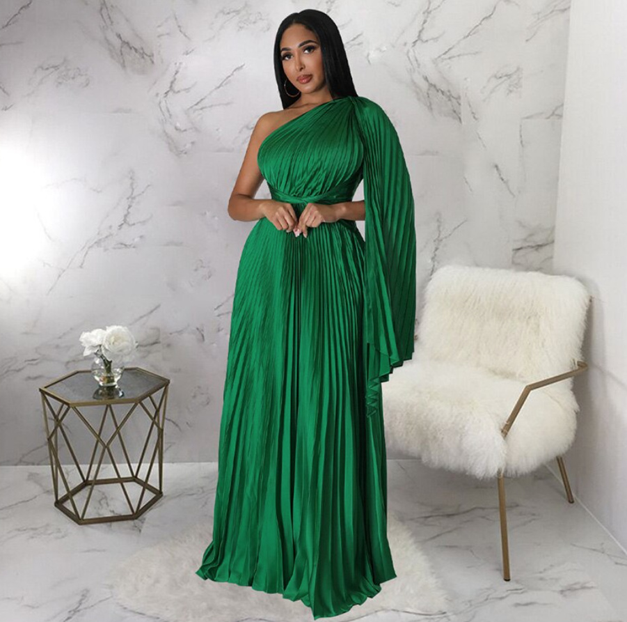 One Shoulder Plissee Kleid für Hochzeitsgäste Elegant in Grün