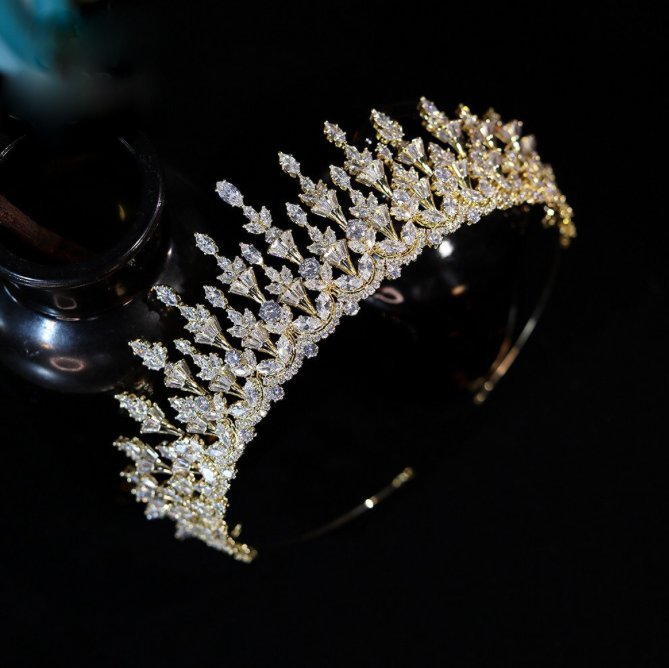  Kristall Braut Tiara Diadem Delinda Gold