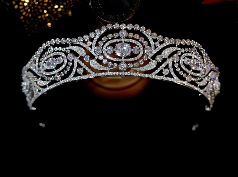  Retro Kristall Braut Tiara Diadem Accessoires Ennie in Silber