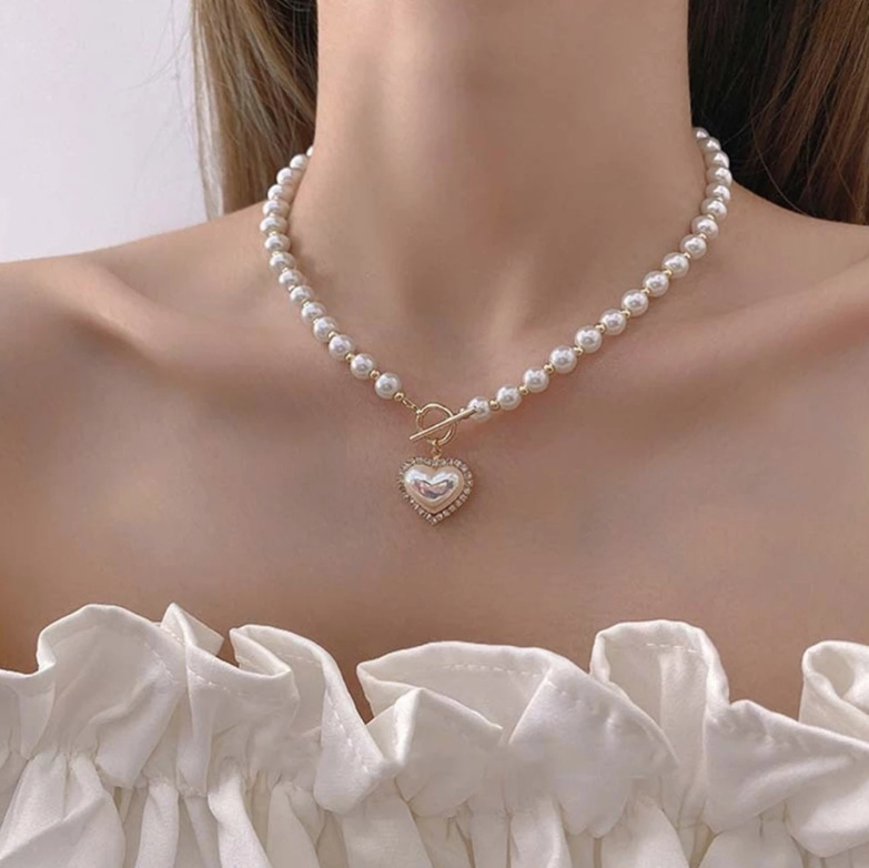 Brautschmuck Perlen Kette mit Herz 