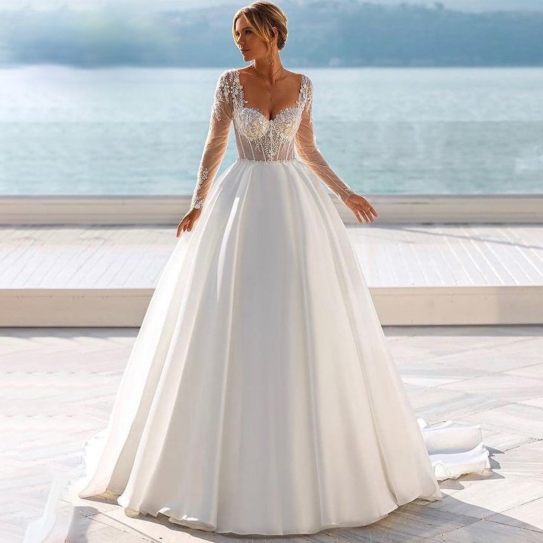 Ball Linie Brautkleid Ellis Wunderschön mit Spitze Bodenlang