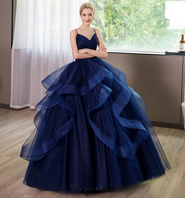 Spaghettiträger Ball Linie Brautkleid Eliana in Dunkelblau