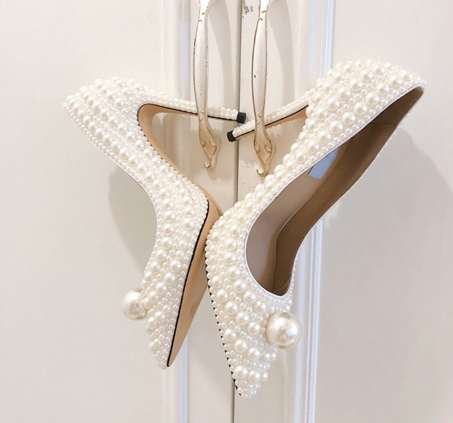 Weiße Perlen Brautschuhe High Heels