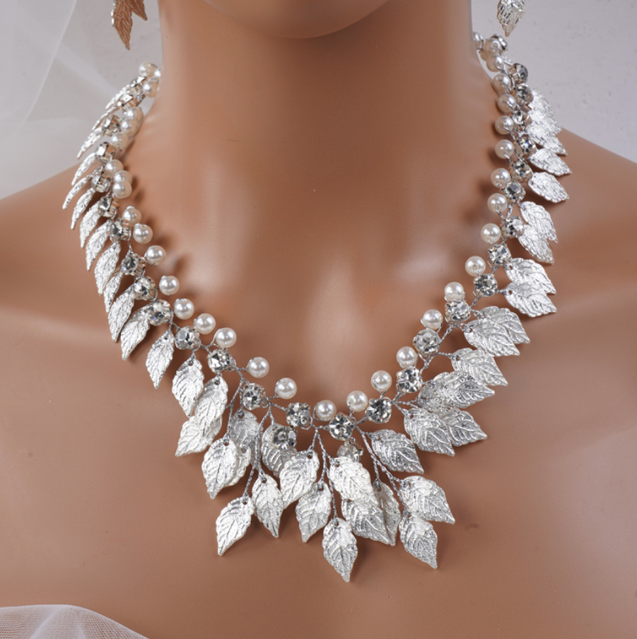 Boho Style Strass Perlen Halskette für die Braut Silber