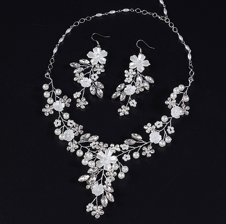Hochzeit Strass Blumen Perlen Halskette mit Ohrringe Brautschmuck Set