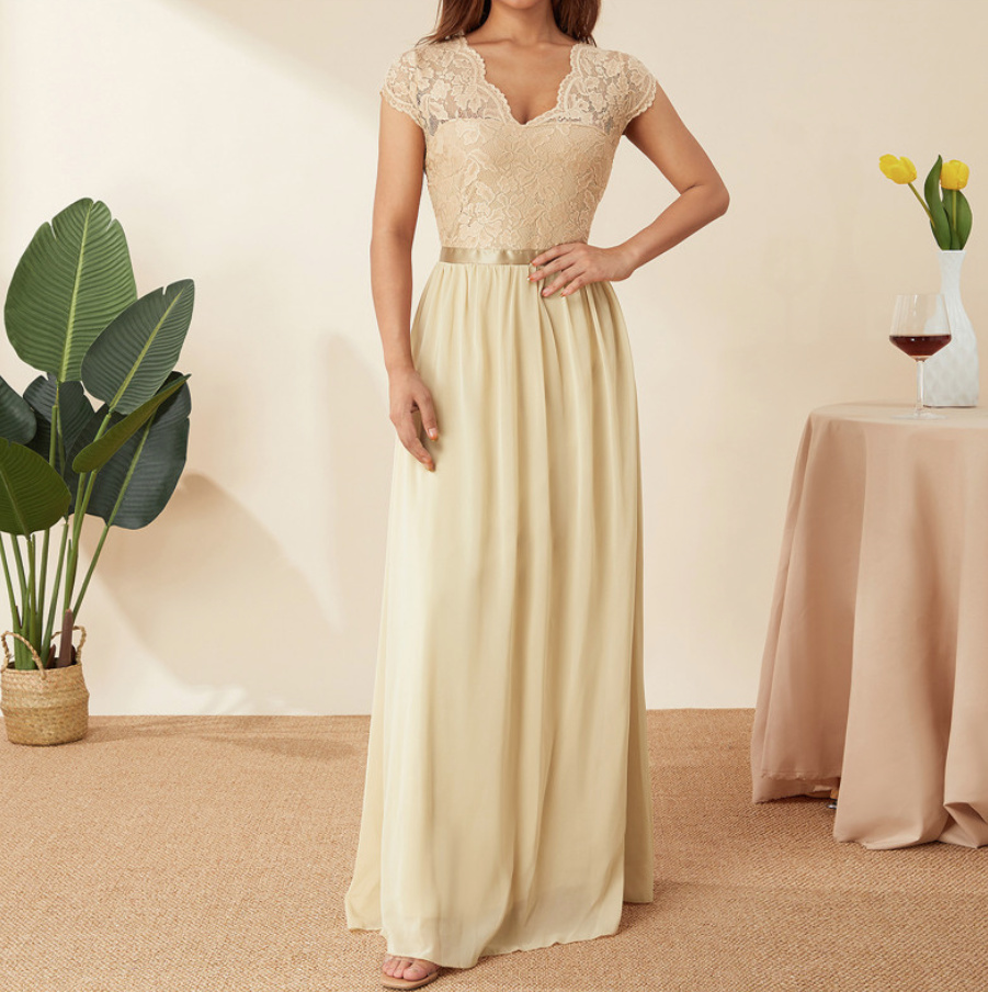 A-Linie Empire Kleid Elegant für Hochzeitsgäste in Ivory Champagne