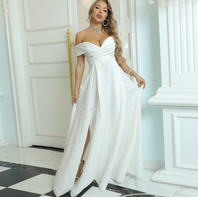 Schulterfreies Empire Kleid Eleanor für die Braut Lang mit Applikationen
