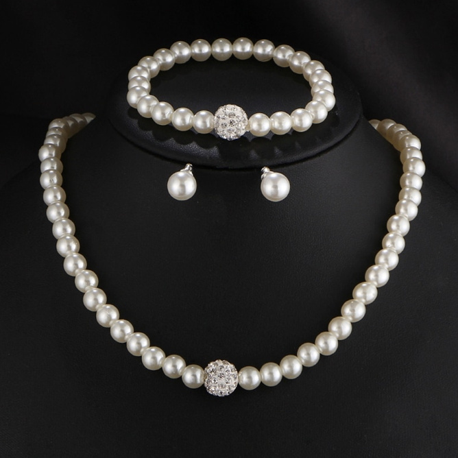 Perlen Brautschmuck Set Eika Elegant Halskette Armband mit Ohrsteker