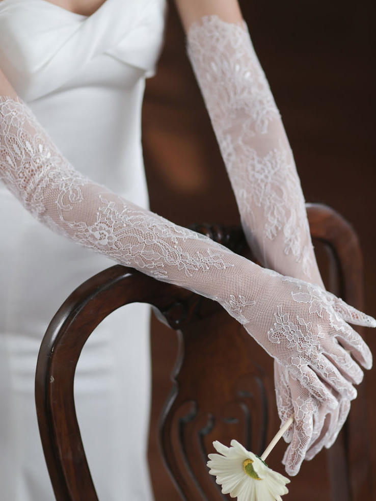 Elegante Hochzeit Braut Handschuhe Lang in Weiß
