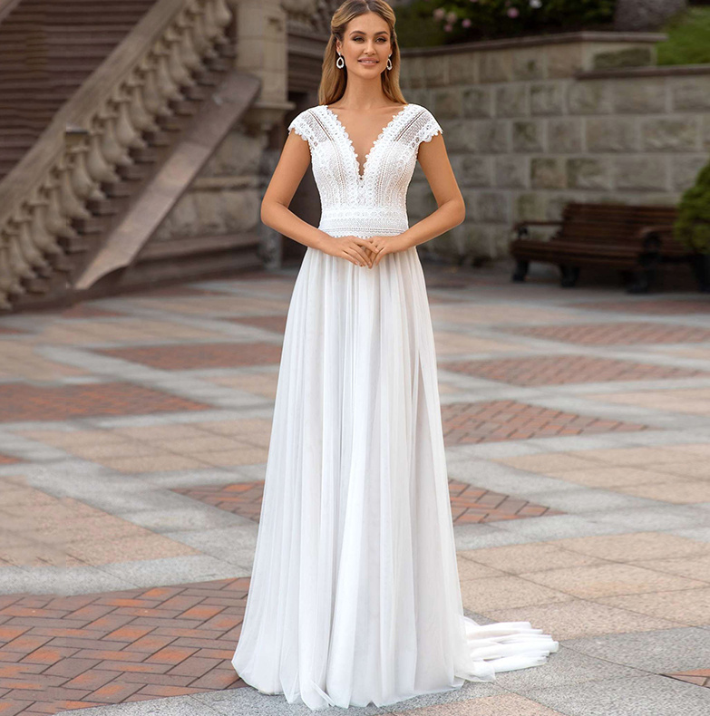 A-Linie Brautkleid Fedra mi V Ausschnitt und Pinselschleppe