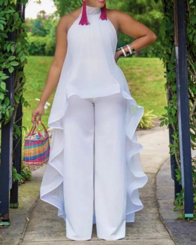 Elegantes Sommeroutfit für die Braut in Vokuhila Style Bluse mit Hose im Set