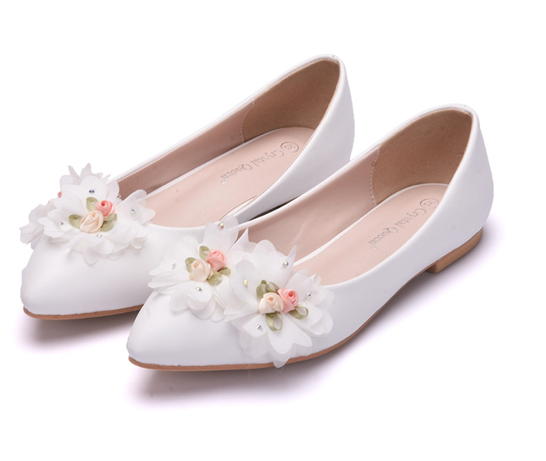 Flache Brautschuhe Hochzeitsschuhe Ballerinas in Weiß mit Blumen bis Gr 43
