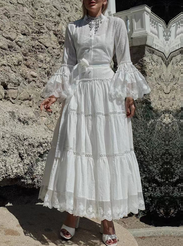 Boho Style Standesamtkleid für die Braut Knöchellang in Weiß