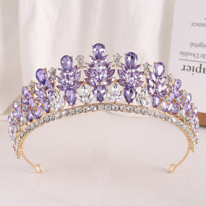  Kristall Braut Tiara Diadem Ilse Gold Lila