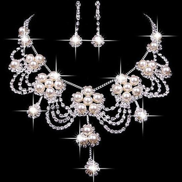 Vintage Perlen Brautschmuck Set Jeanette Halskette mit Ohrringe im Set