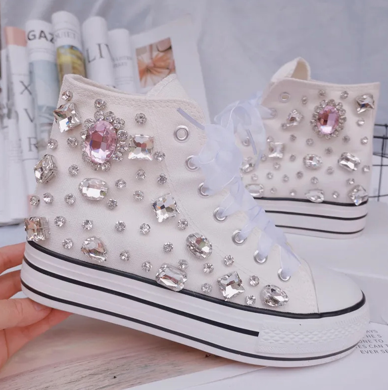 Braut Sneakers Hochzeitsschuhe in Weiß mit Strass Applikationen bis Gr 43