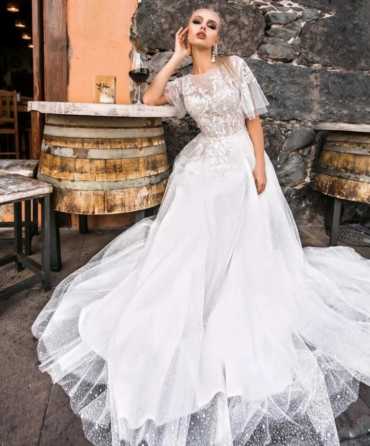 A Linie Brautkleid Boho Hochzeitskleid Karlotta mit Rückenausschnitt und Spitze 