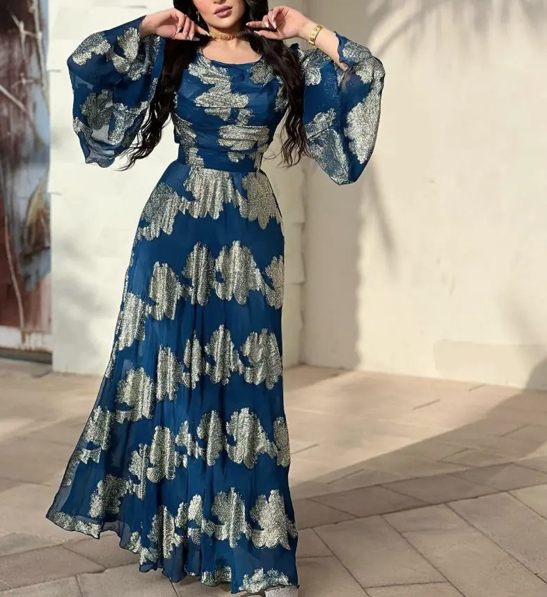 Langarm Party Kleid Leslie Elegant für Hochzeitsgäste in Dunkelblau Silber