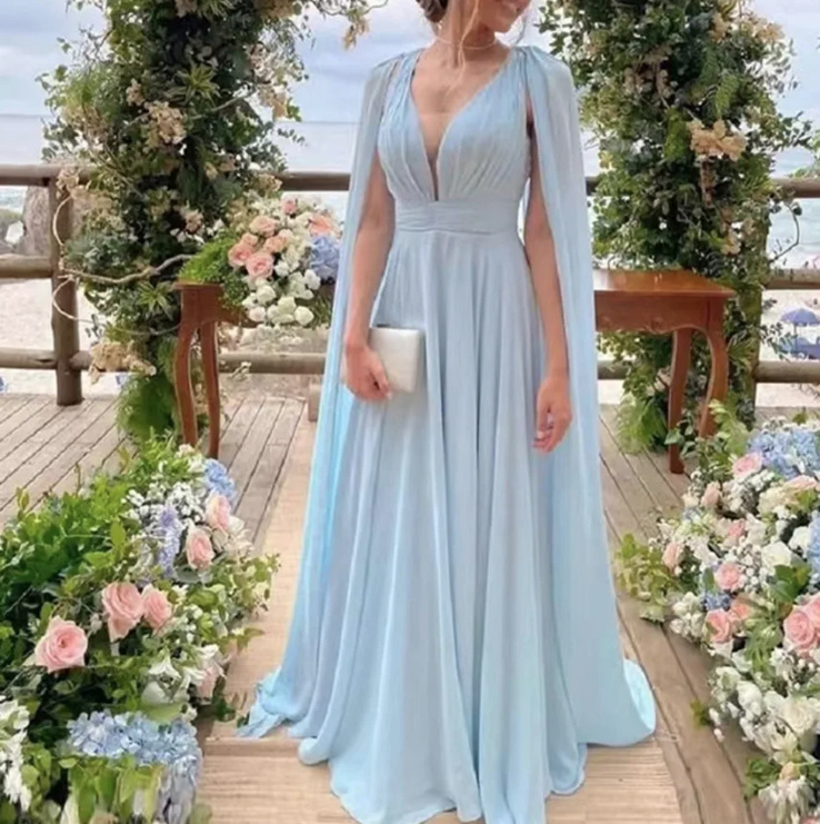 A Linie Chiffon Brautjungfernkleid Lewe Bodenlang in Himmelblau