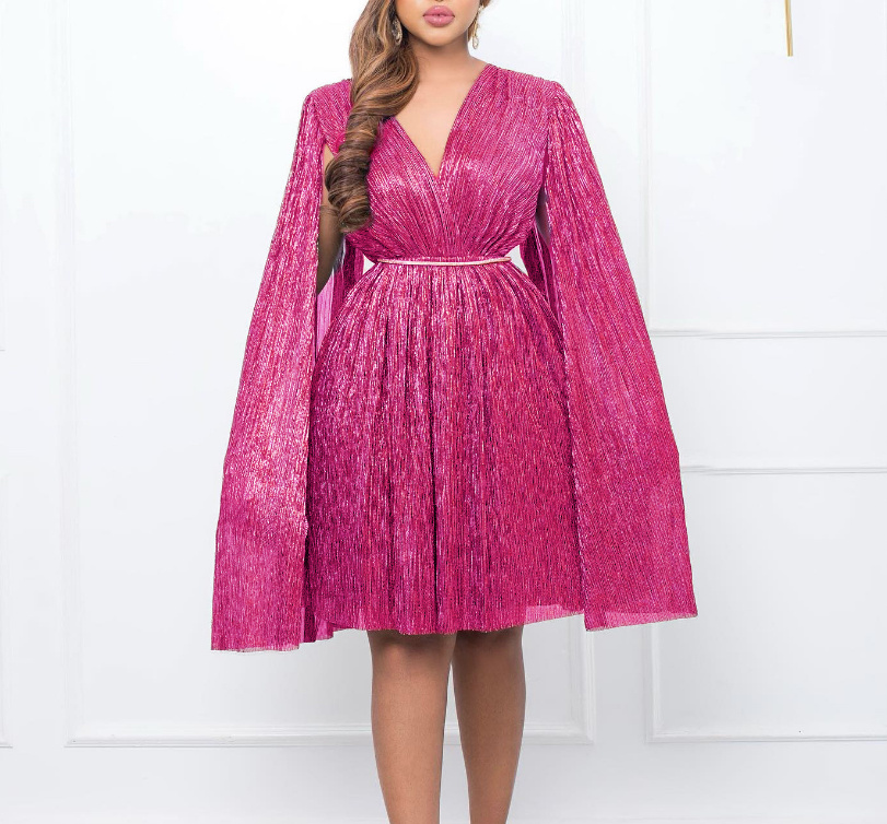 A Linie Glitzer Kleid Laurina Elegant für Hochzeitsgäste in Pink Knielang