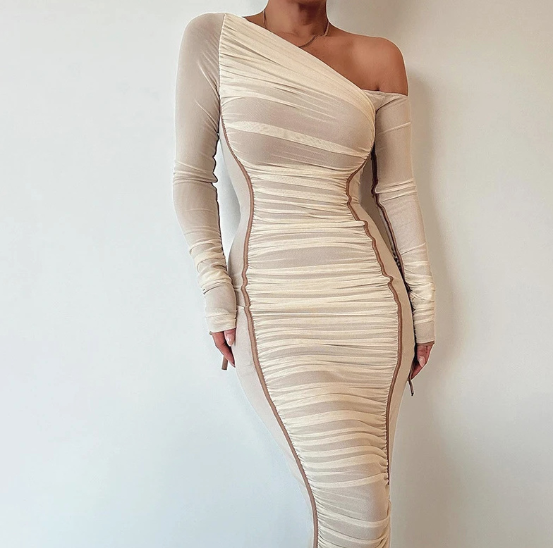 Sexy One Shoulder Bodycon Standesamtkleid Makanui Lang in Ivory