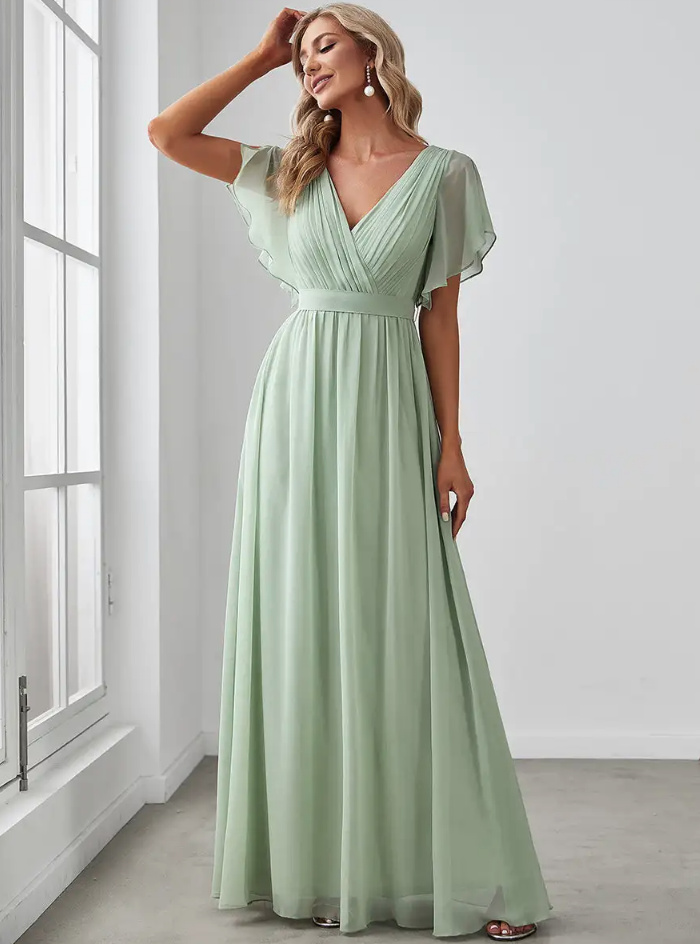 A Linie Chiffon Kleid Elegant für Hochzeitsgäste Maureen in Hellgrün Lang