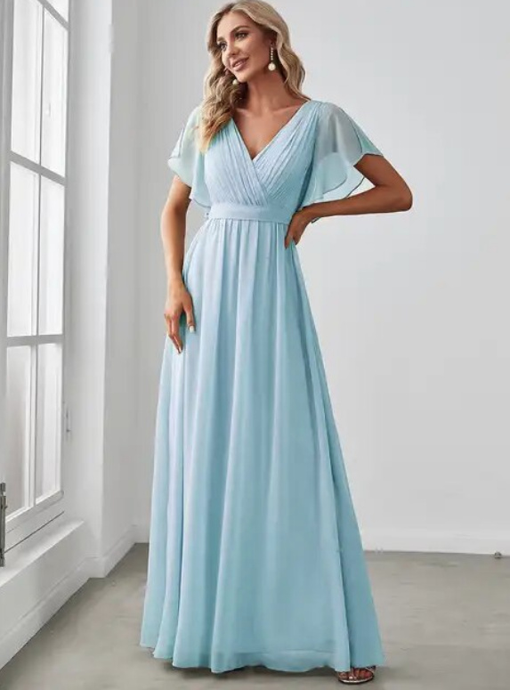 A Linie Chiffon Kleid Elegant für Hochzeitsgäste Maureen in Hellblau Lang