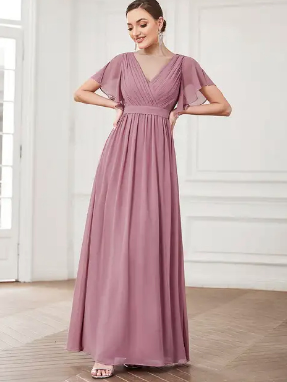 A Linie Chiffon Kleid Elegant für Hochzeitsgäste Maureen in Lachs Lang