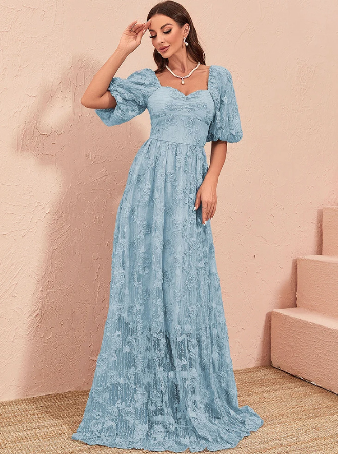 A Linie Maxi Kleid Elegant für Hochzeitsgäste Mireia mit Ärmel Lang in Hellblau