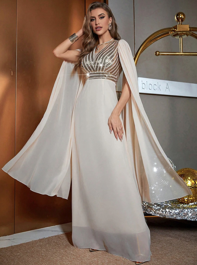 Empire Chiffon Standesamtkleid mit Glitzer Pailletten in Ivory