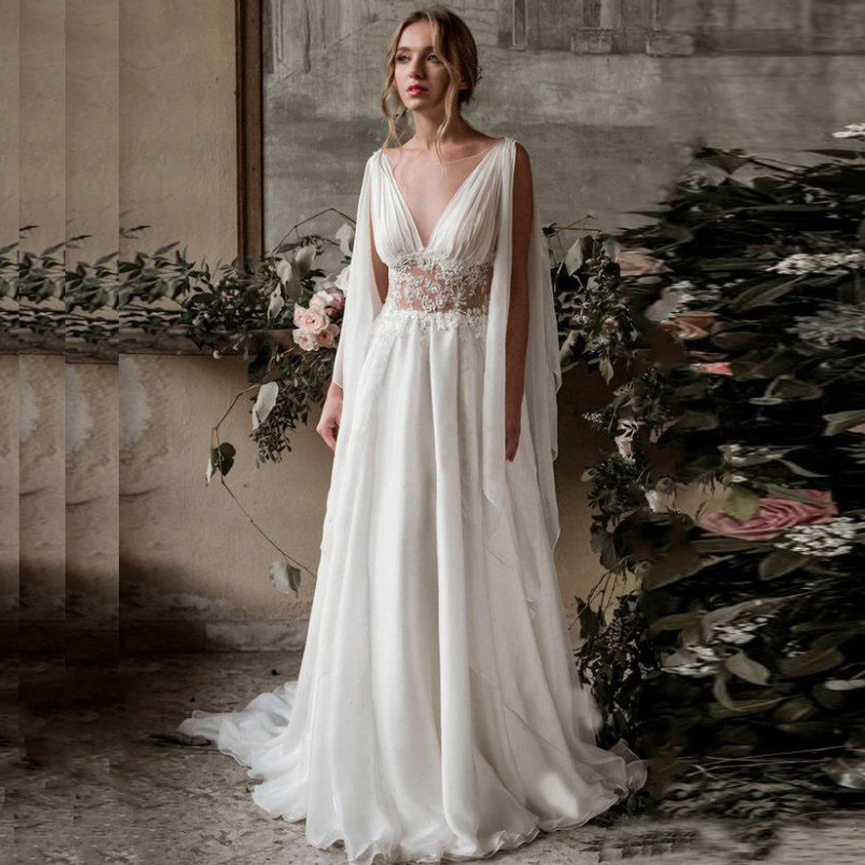 Boho Style Chiffon V Ausschnitt Brautkleid Nikki Rückenfrei Elegant