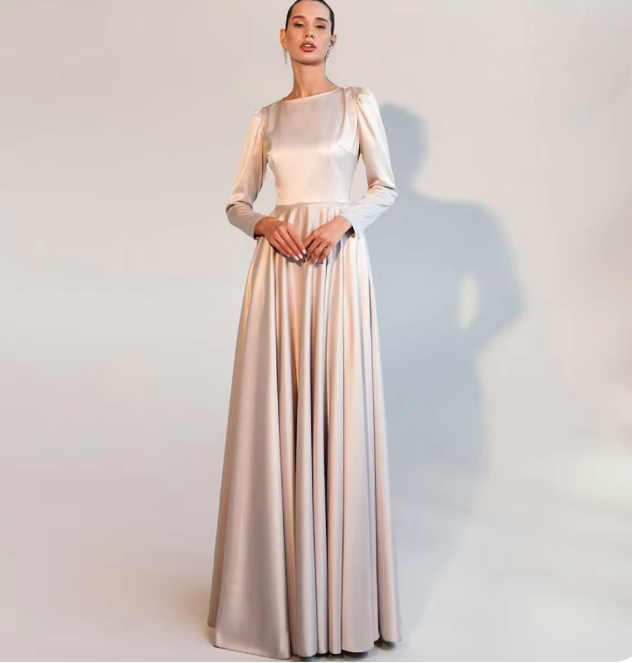 Langarm Satin Kleid Elegant für Hochzeitsgäste Nellie in Elfenbein