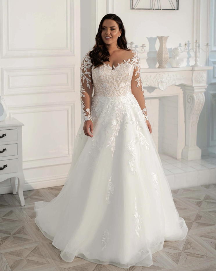 Langarm A Linie Brautkleid Aloha mit Pinselschleppe und Tattoo Spitze